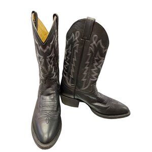 Justin Mens black leather western mid calf boots sz 9.5D SKU 9946